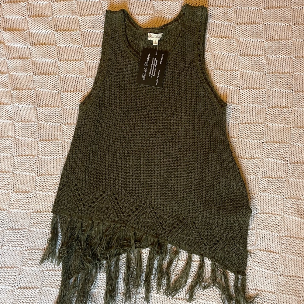 NWT Green tassel top
